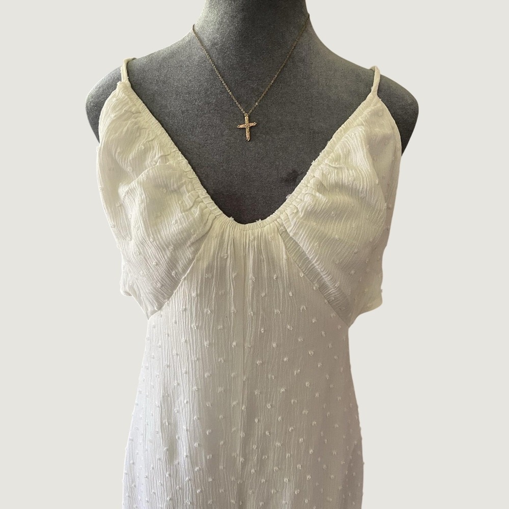 Lulus Dress Womens Large White Polka Dot Chiffon V Neck Maxi jumper Backless